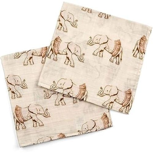 Milkbarn Baby Muslin Burp Cloths for Boys & Girls - Extra Large Washcloths 23" x 23", Pack of 2 - Soft & Absorbent Bamboo and Cotton Blend - Burping Cloths for Babies (Tutu Elephant)