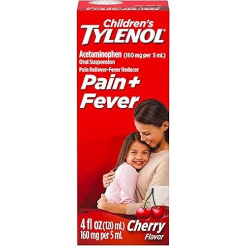 Children's Tylenol Liquid Oral Suspension Medicine, Acetaminophen Pain Reliever & Fever Reducer, Aspirin-, Ibuprofen- & Alcohol-Free, Cherry, 4 Fl. Oz