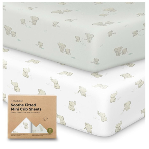 2-Pack Mini Crib Sheets Fitted - 38x26 Pack N Play Sheets for Pack and Play Mattress, Organic Cotton, Soft & Breathable Playard Bedding, Neutral Mini Toddler Bed Cover for Boys, Girls (Elly)
