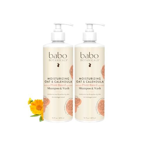 Babo Botanicals Moisturizing Oat & Calendula 2-in-1 Shampoo & Wash – Gentle Cleansing for Dry or Sensitive Skin – Safe for Baby, Toddler, Kids & Family – Lightly Scented – Vegan