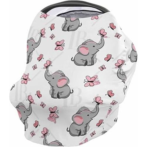 Elephant Nursery Decor Car Seat Covers for Babies Boy Girl Capony Covers Animal Nursing Cover Breastfeeding Scarf Soft Breathable Stretchy Coverage, Butterflies Infant Stroller Cover Shopping Cart