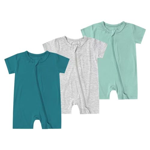 Teach Leanbh Unisex Baby 3 Pack Bamboo Viscose Pajamas 2 Way Zipper Short Sleeve Romper Jumpsuit Sleep and Play