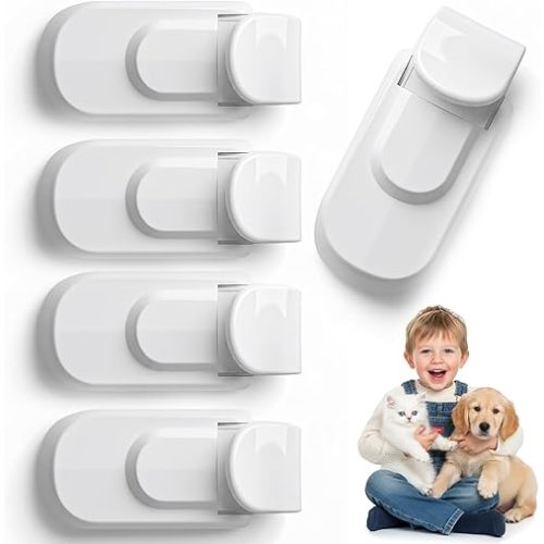 2026 Upgrade Snap on Door Lock for Kids-Automatically Locks Upon Closing, Bi-Directional Operation Supported, No Drilling, Child & Pet Proof Locks Can't Reach or Defeat, Fits Most Door Handles (5pcs)