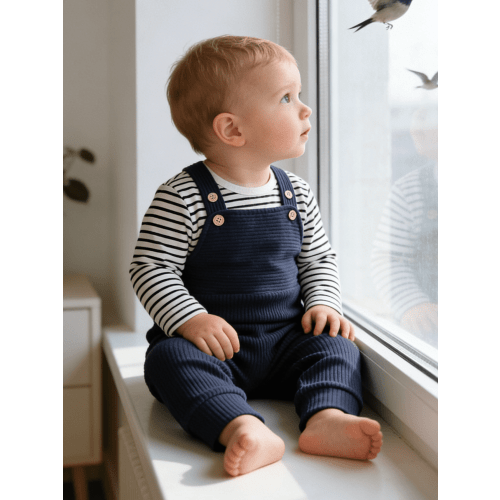 CARETOO Baby Boy Clothes 2Pcs Infant Boy Overalls Outfits Baby Striped Romper Jumpsuits Set Cotton Fabric Newborn Cute Casual Bodysuit 0-24M