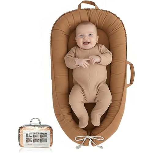 Baby Lounger - Infant Lounger for Newborn 0-24 Months, Pure Cotton Breathable Baby Nest Lounger, Newborn Essentials for Baby Boys & Girls, Portable Baby Lounger for Home and Travel