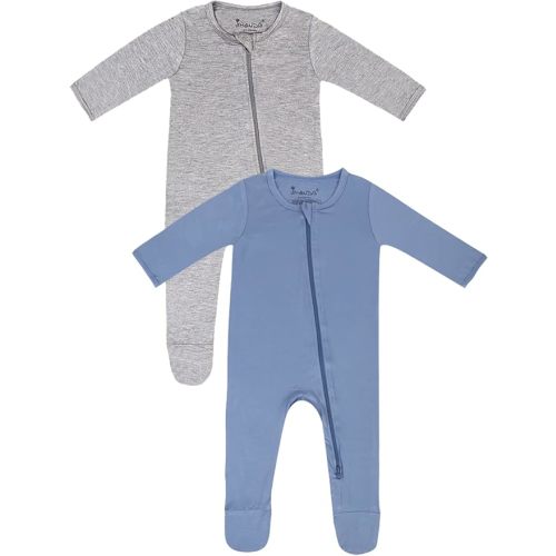 Jimonda Bamboo Baby Pajamas,Unisex Boys Girls One-Piece Footies,Long Sleeve Sleepers 2-Way Zip closure Romper