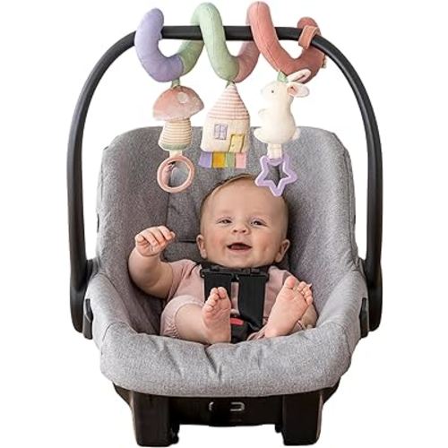 Itzy Ritzy Spiral Car Seat & Stroller Activity Toy - Stroller & Car Seat Toys for Ages 0 Months and Up - Hanging Toys Include Dangling Ring, Mirror and Textured Ribbons (Pastel Rainbow)