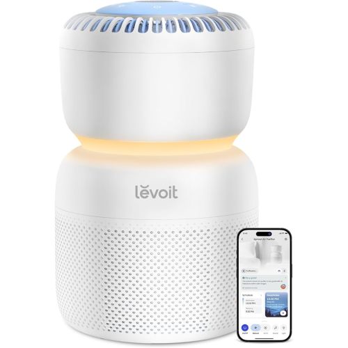 LEVOIT Air Purifier for Home Bedroom with HEPA Filter, White Noise Sound Machine and Blue Light-Safe Night Light Support Better Sleep, AHAM VERIFIDE, 5 Air Quality Monitor, Smart WiFi, Sprout