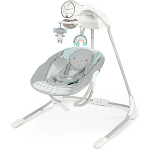 Ingenuity InLighten 5-Speed Baby Swing - Swivel Infant Seat, 5 Point Safety Harness, Nature Sounds, Lights - Van Elephant