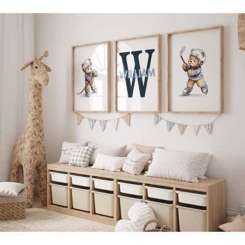 Hockey Teddy Bear Nursery Wall Art and Canvas Prints
