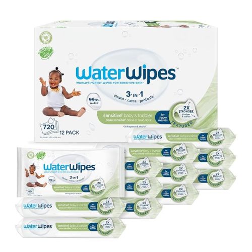 WaterWipes Sensitive+ Baby & Toddler Wipes, 3-In-1 Cleans, Cares, Protects, 99.9% Water, Textured Clean, Unscented & Hypoallergenic, 540 Count (Pack of 9)
