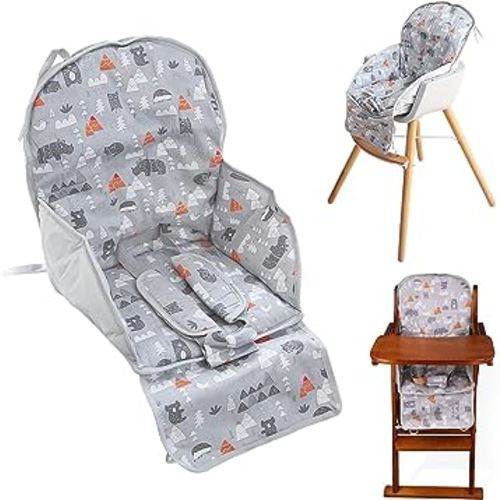 High Chair Pad, High Chair Cushion, Cute Pattern, Comfortable Seat Belt Design, Soft and Comfortable Seat Cushion Breathable Pad, Baby Sits More Safe and Comfort(Gray Animal Pattern)