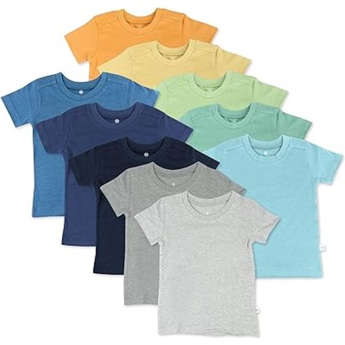 HonestBaby 10-Pack Short Sleeve T-shirts 100% Organic Cotton Baby, Toddler, Little Kids, Boys, Girls, Unisex