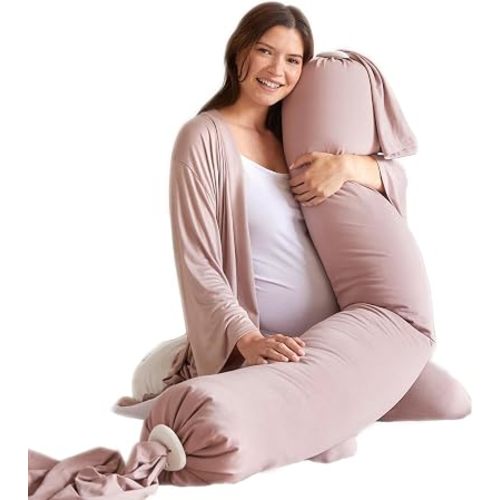 bbhugme Pregnancy Pillow, Dusty Pink - Adjustable Firmness & Shape - Full Body Support for Side Sleeping - Supports Back, Legs, Belly, Hips - Removable Cooling Cover for Pregnant Women