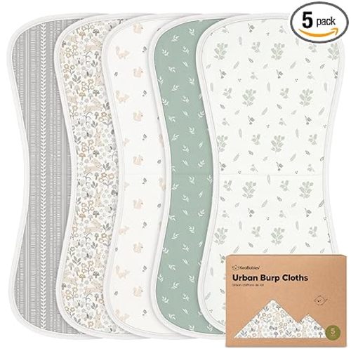 Organic Burp Cloths Baby Boy & Girl - 5-Pack Super Absorbent Cotton Burping Cloths for Babies, Soft & Plush Newborn Spit Up Rags, Infant Towels for Milk Spit Up, Unisex, Large 21" x 10" (Prairie)