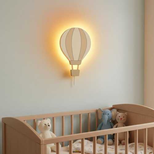 Personalized Hot Air Balloon Night Light for Nursery, Custom Name Wooden Wall Lamp, Kids Bedroom Decor, Toddler Room Lighting