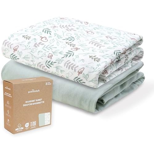 Organic Cotton Bassinet Sheets Boy Girl - 2pk Fitted Baby Bed Sheets, Sage