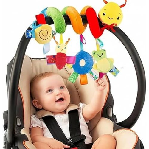 Baby Crib Hanging Rattles Toy, Infant Stroller Worm Crib Bed Around Rattle Bell, Cartoon Insect Spiral Hanging Sensory Toy for Infants Bed Stroller Car Seat Bar for Babies Boys and Girls