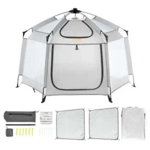 VEVOR Baby Playpen with Canopy, Indoor/Outdoor Portable Playpen for Babies and Toddler, Lightweight & Foldable, Pop Up Toddler Play Yard with 3 Sun-Shades & Travel Bag for Park Beach Home, 59.8"x59.8"