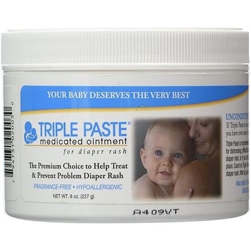 Triple Paste Medicated Ointment for Diaper Rash, Fragrance Free, Hypoallergenic,8 oz