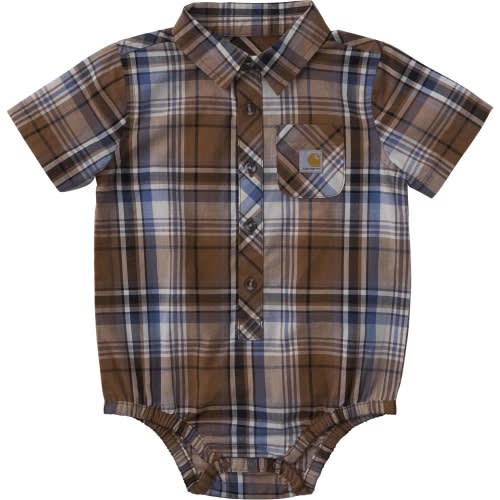 Boys' Short Sleeve Plaid Woven Bodysuit (Baby)