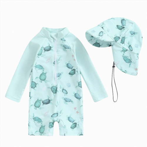 TOWED22 Baby Boys UPF 50+ Sun Protection One Piece Rashguard Swimsuit Bathing Suit with Hat Infant Beach Swimwear Green,6-12 M