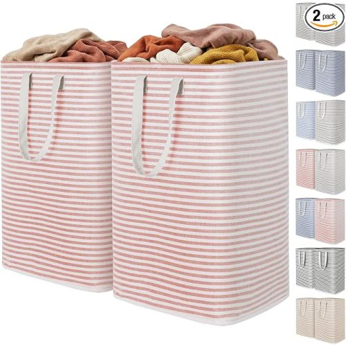 Lifewit 2 Pack Laundry Basket 80L Each, Collapsible Clothes Hamper with Reinforced Handles, Freestanding Waterproof Design for Bedroom and Laundry Room, Pink 160L Total
