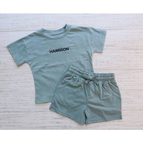 CUSTOM KIDS SET, Personalized Embroidered Organic Cotton Tee and Short Set