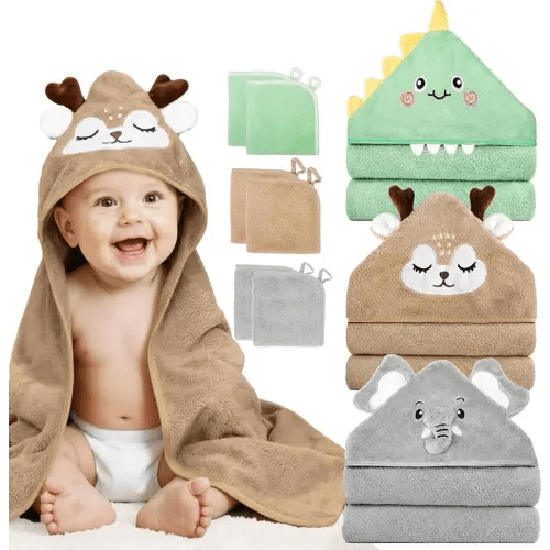 9 PCS Baby Bath Towels for Infants Toddlers Essentials, Khaki