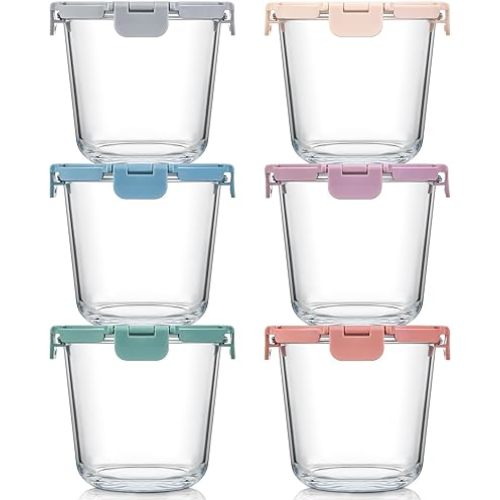 [UPGRADED LID] 6 Sets 3 Cup Glass Meal Prep Containers with Lids, Food Storage Bowl Jars for Leftover Lunch Meal Oats Salad Soup Fruit Snack Yogurt - Microwave, Oven, Freezer Safe, BPA Free
