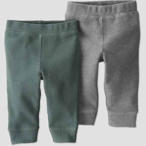 Baby Boys' 2pk Organic Cotton Solid Pull-On Pants - little planet by carter's Green/Gray Newborn