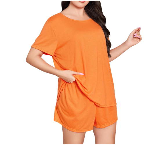 BLVB Womens Summer Plus Size Pajama Sets Casual Crewneck Short Sleeve Tops and Shorts 2 Piece Lounge Outfits Sleepwear