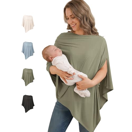 Konssy Nursing Cover for Breastfeeding, 360° Full Privacy Breathable Breastfeeding Cover, Multi-use Carseat Canopy(Army Green)