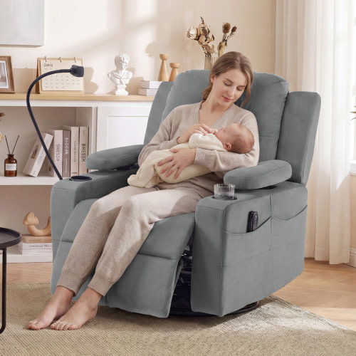Latitude Run® Oversized Rocking Chair Nursery Electric Adjustable Armrests Swivel Reclining Glider With Cup Holder | Wayfair