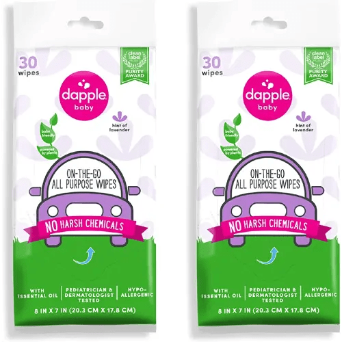 Dapple Baby All Purpose Wipes, Hypoallergenic & Powered by Plants Cleaning Wipes, Hint of Lavender, 30 Count (Pack of 2)