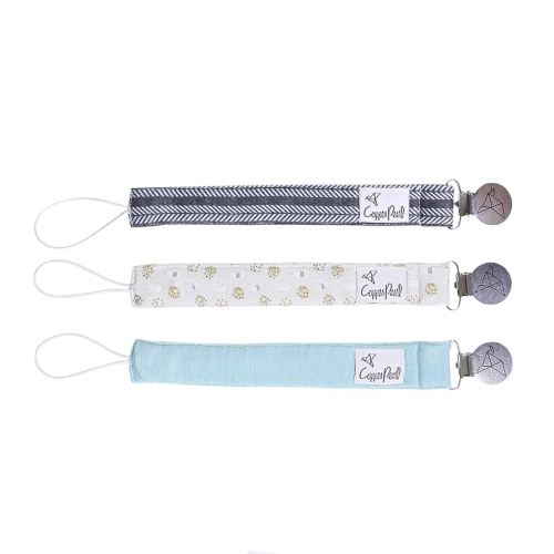 Copper Pearl Pacifier Clip 3-Pack: Premium Knit Binky Clips for Baby Girls and Boys - Stylish Stainless Steel Pacifier Holder Clip - Baby Pacifier Clips for No More Floor Drops - Chip