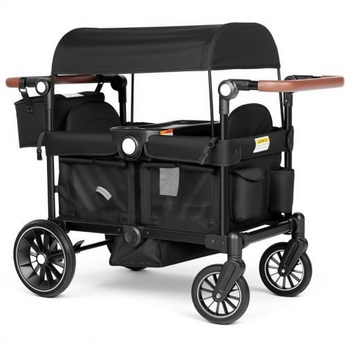 TODECARE Stroller Wagon Folding Baby Stroller for 2 Kids with Removable Canopy and Adjustable Handle, Black