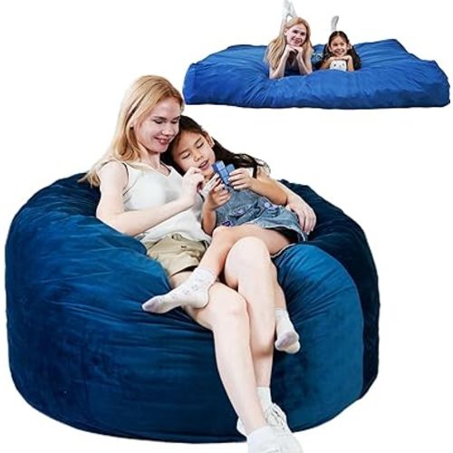 Bmag Giant Bean Bag Chair for Adults, 6FT Bean Bag Chair Convertible Bean Bag Pad, Lazy Sofa Chairs with Memory Foam Filler, Removable Washable Cover for Living Room Bedroom Office - Blue