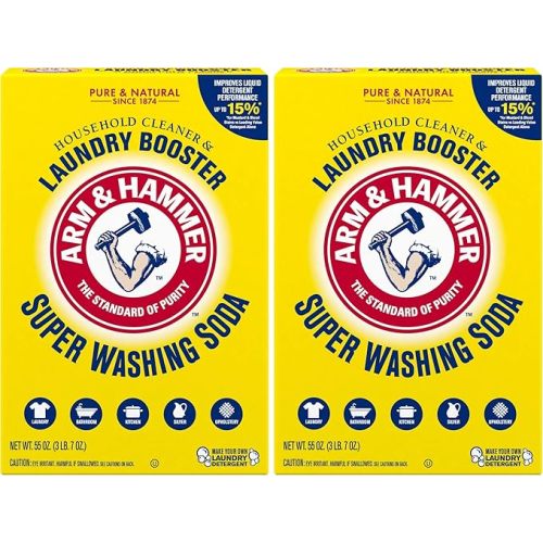 ARM & HAMMER Super Washing Soda Household Cleaner and Laundry Booster, Versatile Natural Home Cleaner, Powder Laundry Additive, 55 oz Box (Pack of 2)