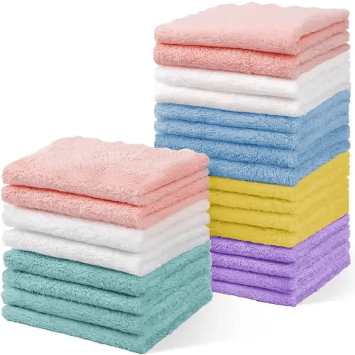 Puomue 24 Pack Baby Washcloths, Multicolor Microfiber Coral Fleece, 7" x 9", Ultra Soft and Absorbent Baby Washcloths for Newborns and Toddlers, Gentle for Sensitive Skin