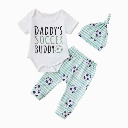 Baby Onesies Boy Newborn Baby Girl Soccer Outfit Soccer Bow Short Sleeve Bubble Romper Bell Bottom Pants Headband Set Summer Clothes