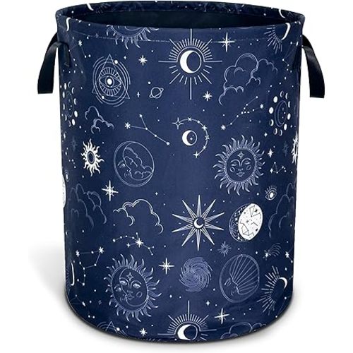 Night Sun Stars Moon Laundry Basket Universe Celestial Oxford Cloth Laundry Hamper With Handle Foldable Portable Clothes Storage Basket 18.9 X 16.5 Inch Storage Bag For Laundry Room/Bathroom/Bedroom
