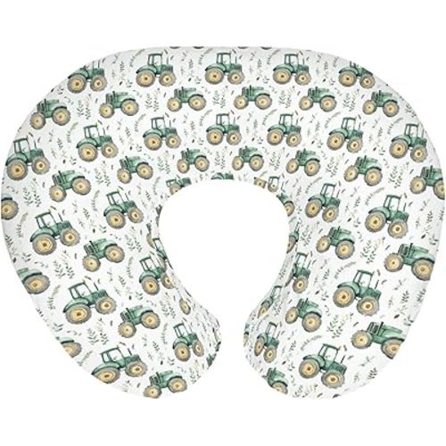 Watercolor Green Tractors Baby Nursing Pillow Covers for Boy Girl Farm Tractors Boho Leaves Nursery Feeding Pillowcase for Breastfeeding Pillows Farm Life Soft Stretchy Slipcovers for Newborn Infant
