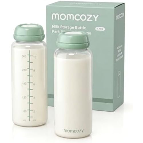 Momcozy Natural Baby Bottle, 12oz Narrow-Neck Breast Milk Container, Breastmilk Storage Bottle for Fridge & Momcozy Breast Milk Cooler, BPA Free Milk Collection Bottles, Breastfeeding Essential, 2PCS