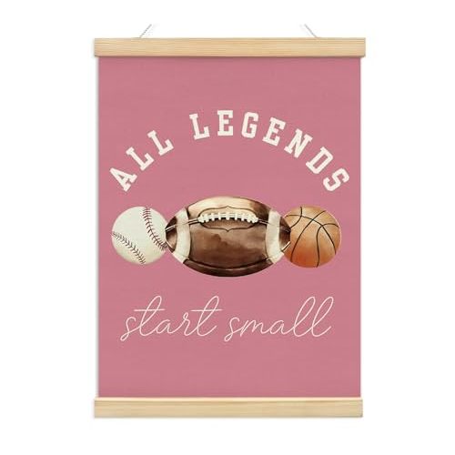 KDHTY Sports Bedroom Decor for Nursery Room Decor,Legends Start Small Sports Nursery Art,Pink Sports Wall Decor Baseball Kids Wall Art Poster for Nursery Playroom Artwork Home Decorations,（pink）
