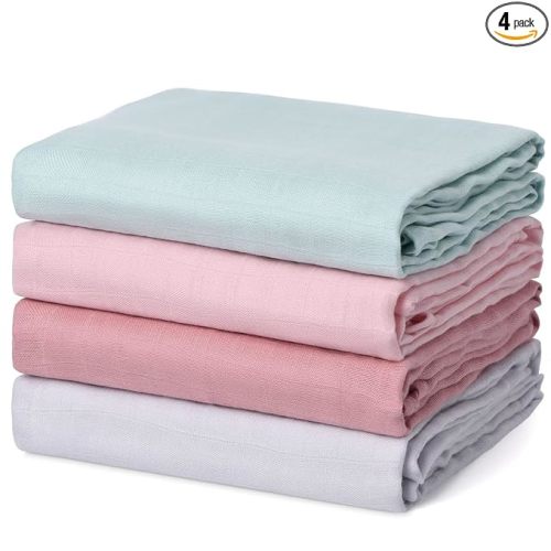Momcozy Muslin Swaddle Blankets, 4 Pack Breathable and Skin-Friendly Baby Blanket, Baby Swaddle Shower Gifts & Baby Registry Essentials, Large 47"x47", Pink Blue