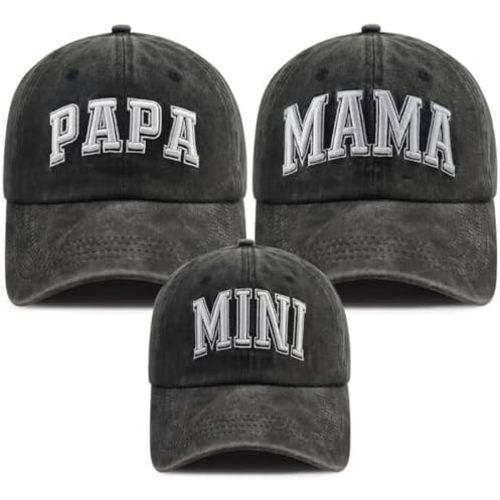 Funny Embroidered Papa Mama Mini Parent-Child Hat, Adjustable Matching Family Baseball Cap Set of 3
