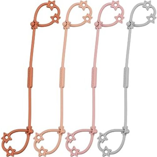 Toy Straps for Baby, 4 Pack Adjustable Stretchable Sippy Cup Straps, Sippy Bottles or Pacifier to Stroller, Highchair, Car Seat, Hanging Basket (4Pack, Blush/Muted/Clay/Gray)