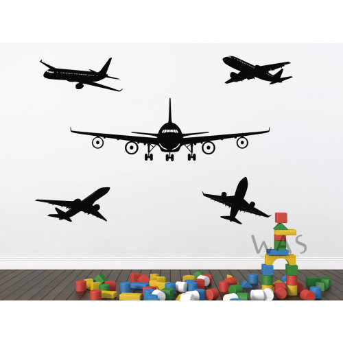 5 Airplanes Wall Decals, Airplane Wall Stickers For Boys Room Wall Decorative, Biplane Silhouette Wall Stickers, Best Gift For Plane Lovers
