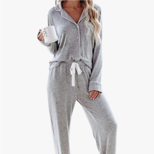 Aamikast Women's Pajama Sets Long Sleeve Button Down Sleepwear Nightwear Soft Pjs Lounge Sets